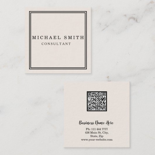 パーソナライズされたカスタムミニマルモダンQRコードロゴ スクエア名刺 (正面/裏面)