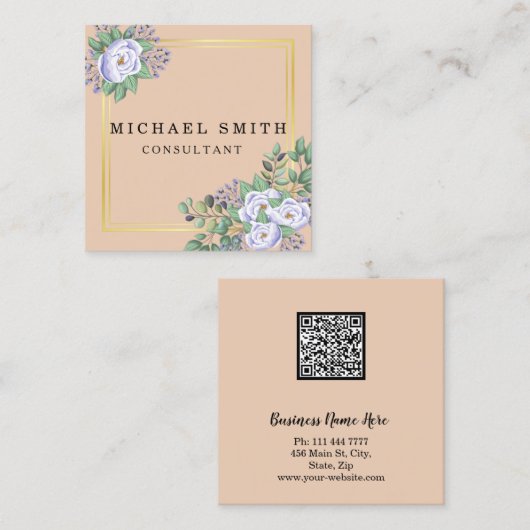 パーソナライズされたカスタムミニマルモダンQRコードロゴ スクエア名刺 (正面/裏面)