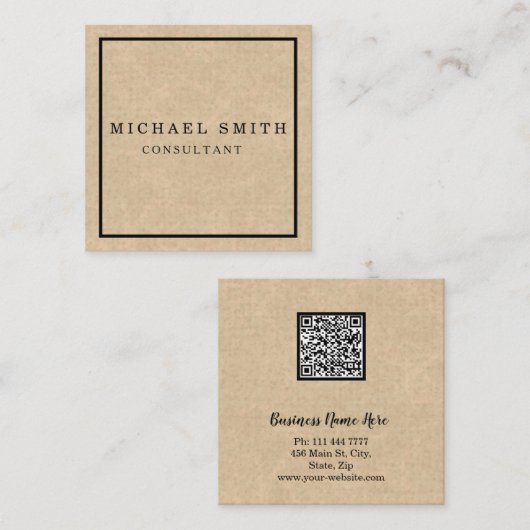 パーソナライズされたカスタムミニマルモダンQRコードロゴ スクエア名刺 (正面/裏面)