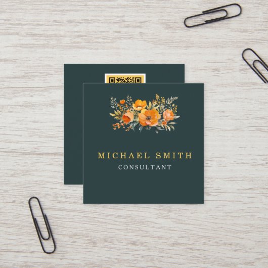 パーソナライズされたカスタムミニマルモダンQRコードロゴ スクエア名刺 (正面/裏面インサイチュ)