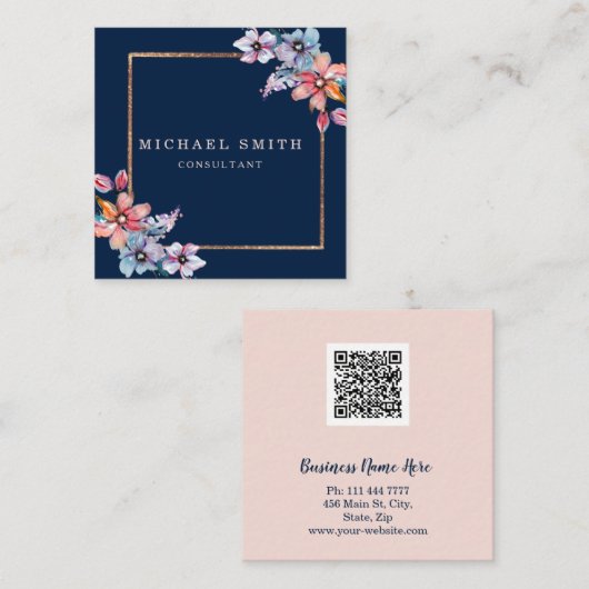 パーソナライズされたカスタムミニマルモダンQRコードロゴ スクエア名刺 (正面/裏面)