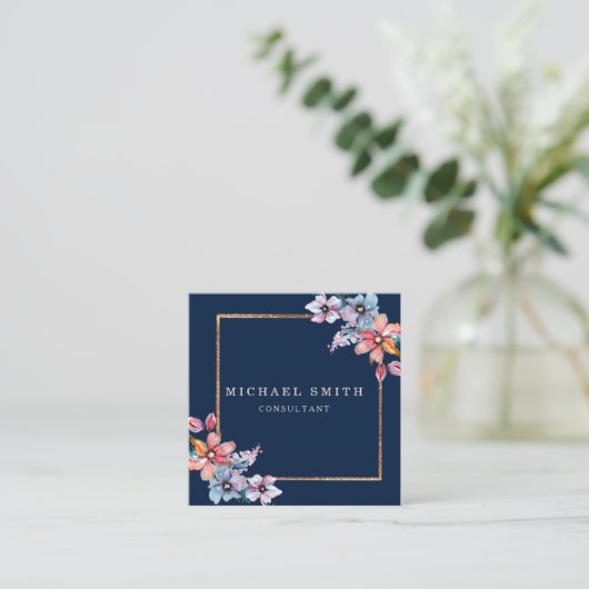 パーソナライズされたカスタムミニマルモダンQRコードロゴ スクエア名刺 (スタンド正面)