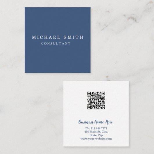 パーソナライズされたカスタムミニマルモダンQRコードロゴ スクエア名刺 (正面/裏面)