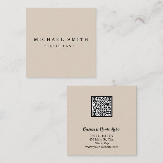 パーソナライズされたカスタムミニマルモダンQRコードロゴ スクエア名刺 (正面/裏面)