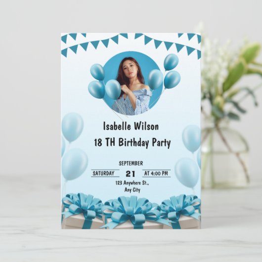 パーソナライズされたカスタムモダンエレガントパーティー誕生日 招待状 (スタンド正面)