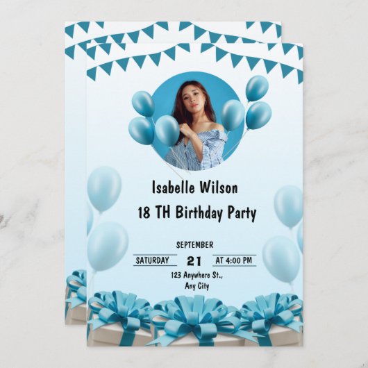 パーソナライズされたカスタムモダンエレガントパーティー誕生日 招待状 (正面/裏面)