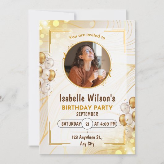 パーソナライズされたカスタムモダンエレガントパーティー誕生日 招待状 (正面)