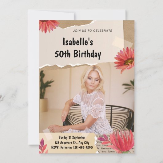 パーソナライズされたカスタムモダンエレガントパーティー誕生日 招待状 (正面)