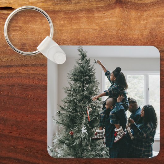 パーソナライズされたカスタムモダンクリスマス家族の写真 キーホルダー (正面)