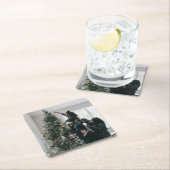 パーソナライズされたカスタムモダンクリスマス家族の写真 スクエアペーパーコースター (インサイチュ)