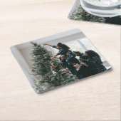 パーソナライズされたカスタムモダンクリスマス家族の写真 スクエアペーパーコースター (アングル)