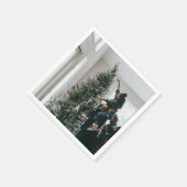 パーソナライズされたカスタムモダンクリスマス家族の写真 スタンダードカクテルナプキン (角)