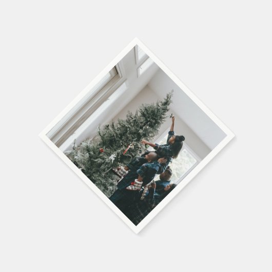 パーソナライズされたカスタムモダンクリスマス家族の写真 スタンダードカクテルナプキン (角)