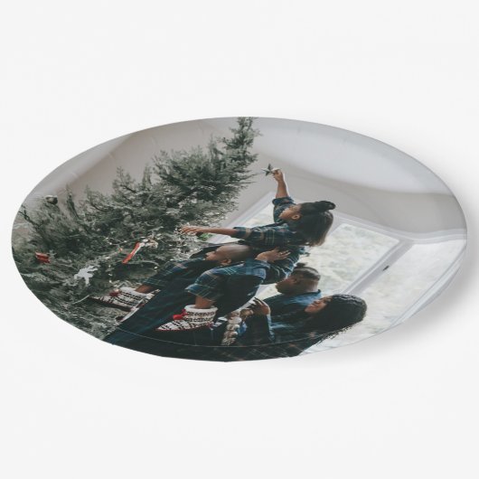パーソナライズされたカスタムモダンクリスマス家族の写真 ペーパープレート (アングル)