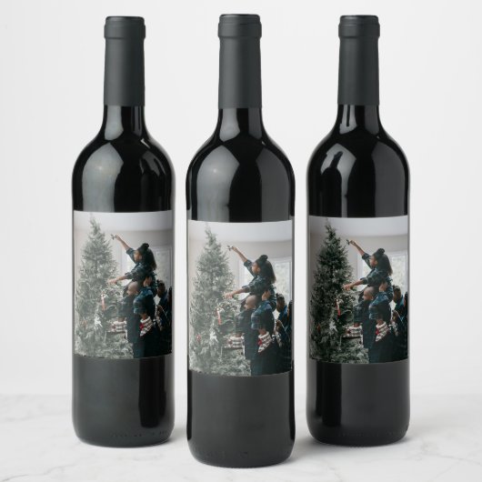 パーソナライズされたカスタムモダンクリスマス家族の写真 ワインラベル (ボトル)
