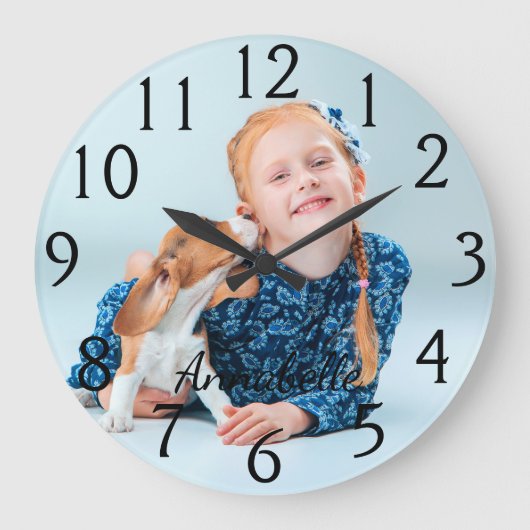 パーソナライズされたカスタム写真と名前 ラージ壁時計 (正面)