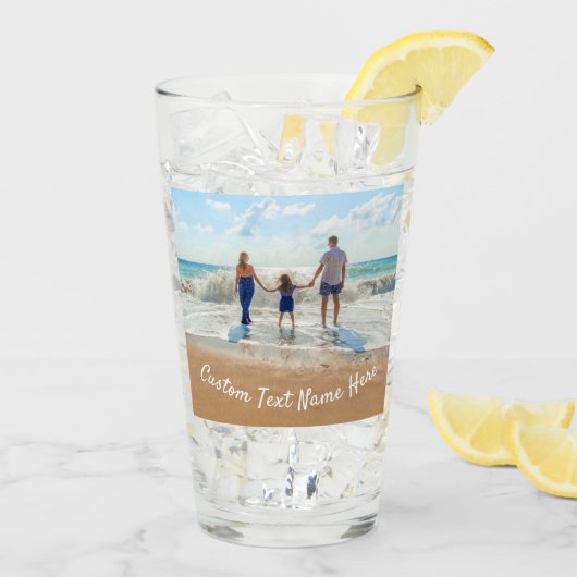 パーソナライズされたカスタム写真と文字名ガラス タンブラーグラス (アイス裏面)