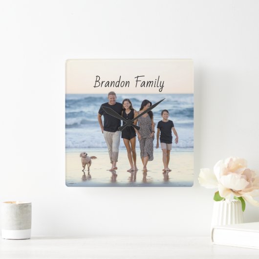 パーソナライズされたカスタム写真と文字 スクエア壁時計 (ホーム)