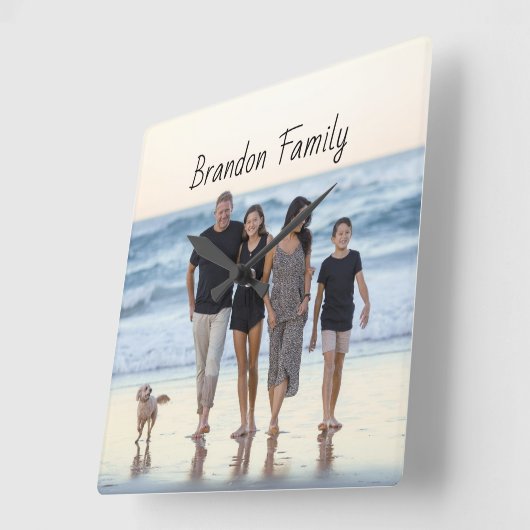 パーソナライズされたカスタム写真と文字 スクエア壁時計 (傾斜)