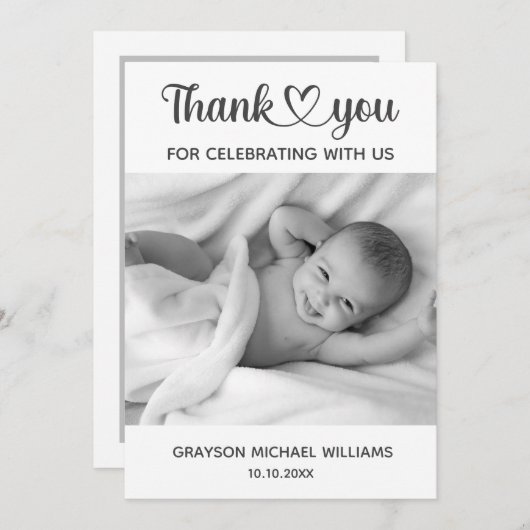 パーソナライズされたカスタム写真生まれたばかりのベビー サンキューカード (正面/裏面)