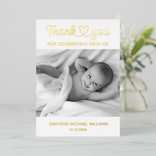 パーソナライズされたカスタム写真生まれたばかりのベビー 箔招待状 (立ち正面)
