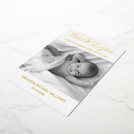 パーソナライズされたカスタム写真生まれたばかりのベビー 箔招待状 (回転した状態)