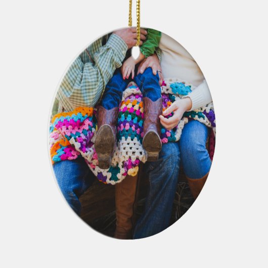 パーソナライズされたカスタム家族の写真ホリデークリスマス セラミックオーナメント (右)