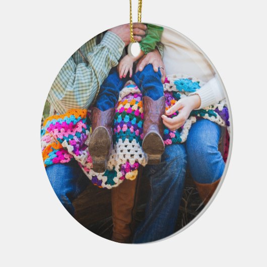 パーソナライズされたカスタム家族の写真ホリデークリスマス セラミックオーナメント (左)