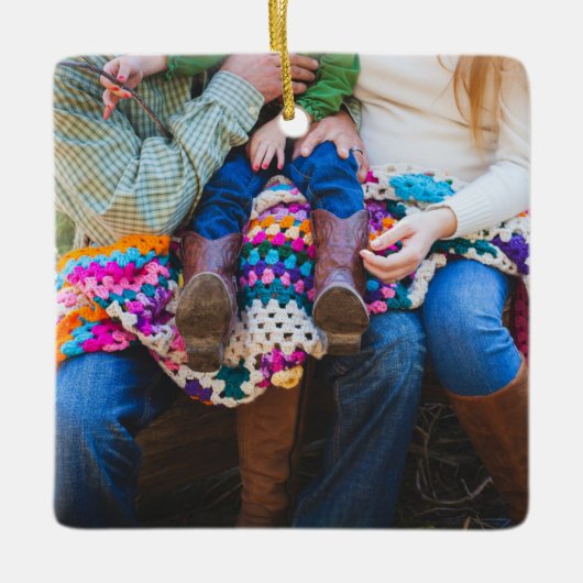 パーソナライズされたカスタム家族の写真ホリデークリスマス セラミックオーナメント (正面)