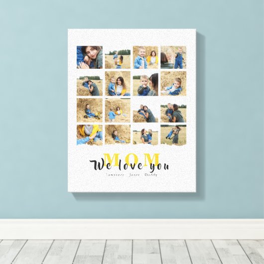 パーソナライズされたカスタム愛ママ16家族写真 キャンバスプリント (インサイチュ (ウッドフロア))