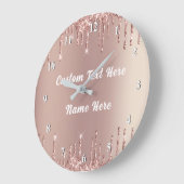 パーソナライズされたカスタム文字クロックバラ金ゴールドグリッター ラージ壁時計 (傾斜)