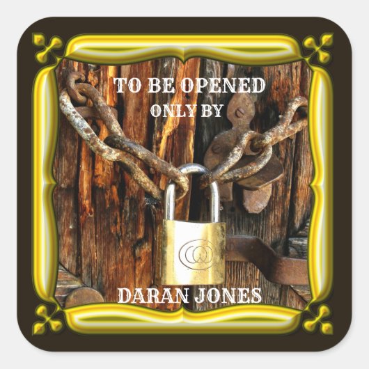 パーソナライズされたカスタム文字パドロックアンドチェーン スクエアシール (正面)