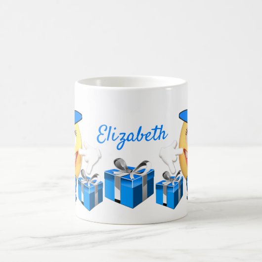 パーソナライズされたカスタム文字笑顔ショッピング絵文字 コーヒーマグカップ (中央)