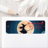 パーソナライズされたカスタム月とハロウィーンの魔女 ラベル (インサイチュ)