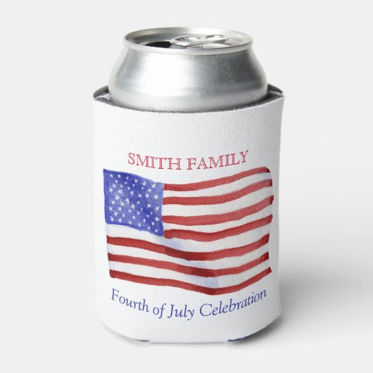 パーソナライズされたカスタム水彩米国国旗 缶クーラー (缶正面)