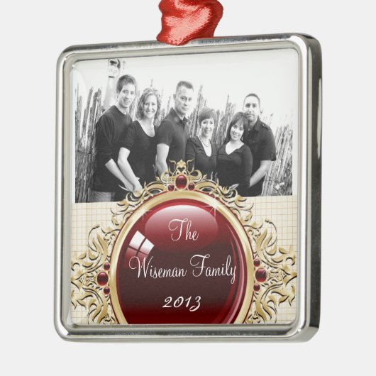 パーソナライズされたカスタム茶色水玉模様写真オーナメント メタルオーナメント (左)