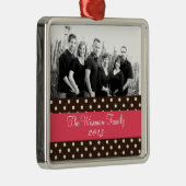 パーソナライズされたカスタム茶色水玉模様写真オーナメント メタルオーナメント (右)