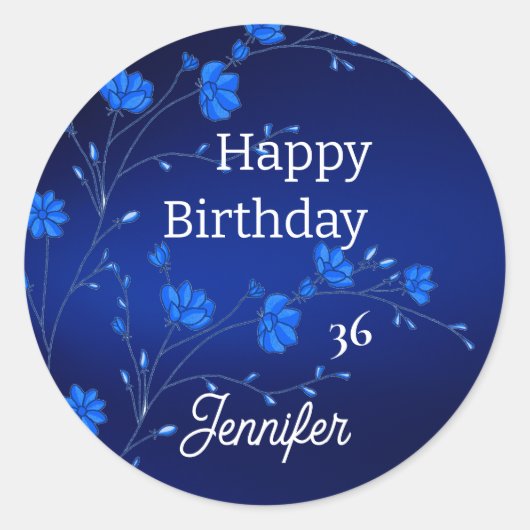 パーソナライズされたカスタム青い花パーティーシール ラウンドシール (正面)