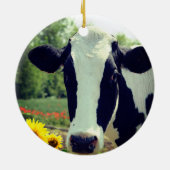 パーソナライズされたカスタム黒白カウフォト セラミックオーナメント (裏面)