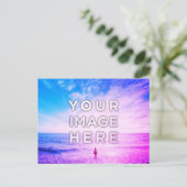 パーソナライズされたカスタム2フォトパープルレトロウェーブ ポストカード (スタンド正面)