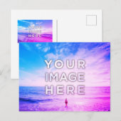 パーソナライズされたカスタム2フォトパープルレトロウェーブ ポストカード (正面/裏面)
