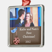 パーソナライズされたカスタムBlue Bird/Christmaオーナメント メタルオーナメント (左)