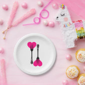 パーソナライズされたカスタムDinフォーク付きハートピンク ペーパープレート (パーティー)