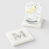 パーソナライズされたカスタムMonogramスクリプト名イニシャル ストーンコースター (横)