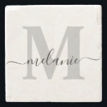 パーソナライズされたカスタムMonogramスクリプト名イニシャル ストーンコースター<br><div class="desc">エレガントパーソナライズされたMonogramスクリプト名スタイリッシュStone Coaster</div>