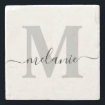 パーソナライズされたカスタムMonogramスクリプト名イニシャル ストーンコースター<br><div class="desc">エレガントパーソナライズされたMonogramスクリプト名スタイリッシュStone Coaster</div>