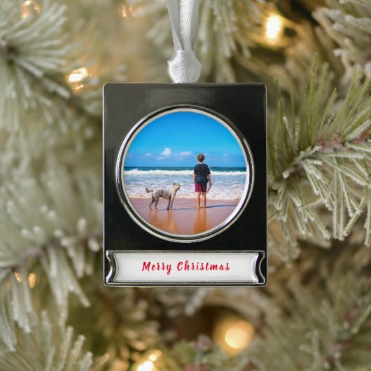 パーソナライズされたカスタムYour Photo Christmas Ornament シルバープレートバナーオーナメント (ツリー)