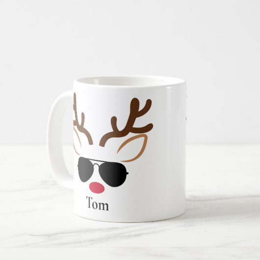 パーソナライズされたカッコいいSunglass Reindeer Christmas Mag コーヒーマグカップ (正面左)