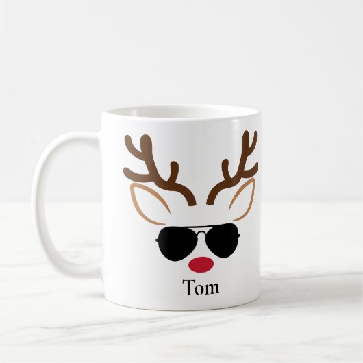 パーソナライズされたカッコいいSunglass Reindeer Christmas Mag コーヒーマグカップ (左)