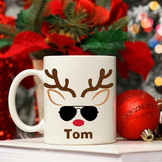 パーソナライズされたカッコいいSunglass Reindeer Christmas Mag コーヒーマグカップ